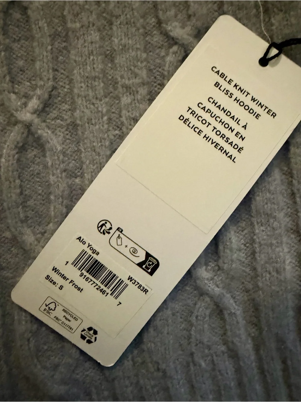 ALO Yoga Light Blue Cable-Knit Hooded Sweater